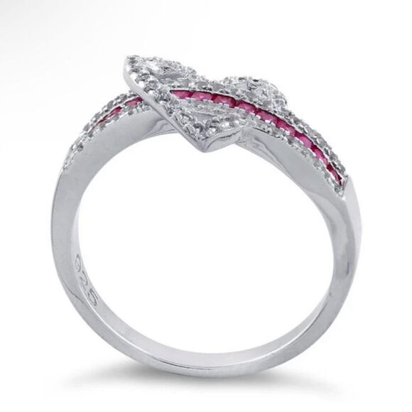 Stunning Sterling Silver Exotic Heart Ruby CZ Valentine Ring New - Picture 3 of 3
